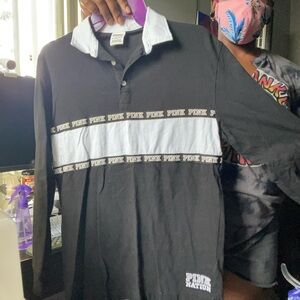 PINK Victoria's Secret Black & White Long-Sleeve Rugby Tee